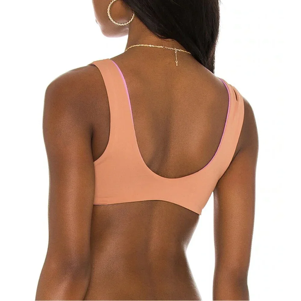 NEW l*space One Wave Pullover Split Shoulder Cutout Bikini Top in Putty Sz. S
